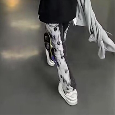 美式高街涂鸦泼墨微喇弹力牛仔裤男款潮牌欧美修身显瘦百搭长裤子，男装牛仔裤，四季星座505