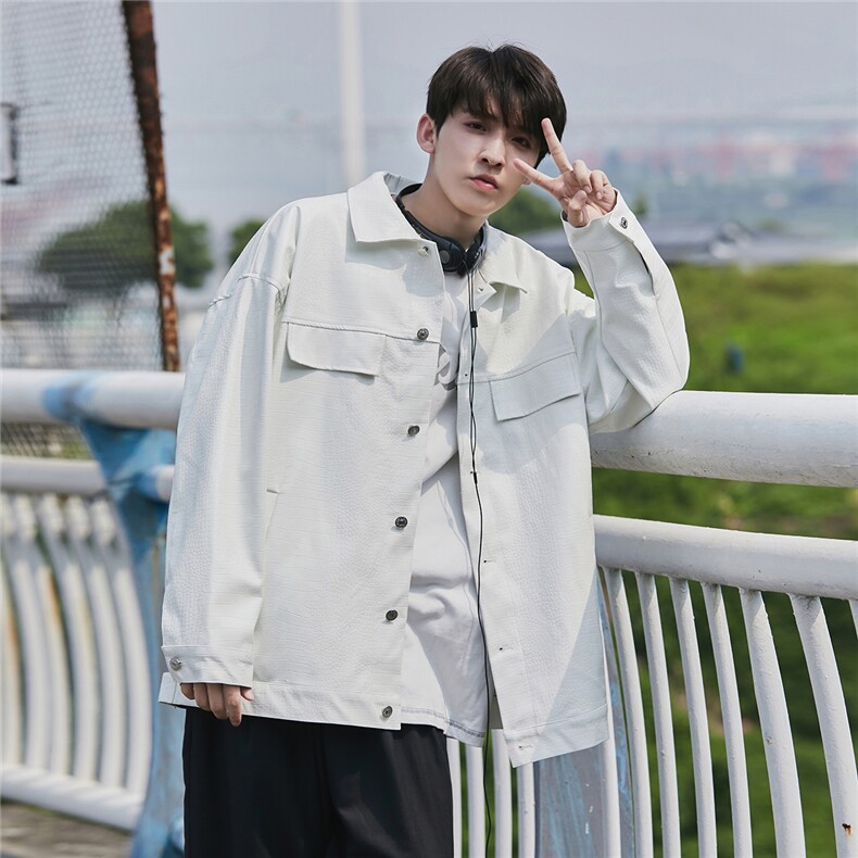 港风工装皮衣男中性休闲大码M-5XL宽松潮流夹克男JK7757P90控128，男装皮衣，星座227-7