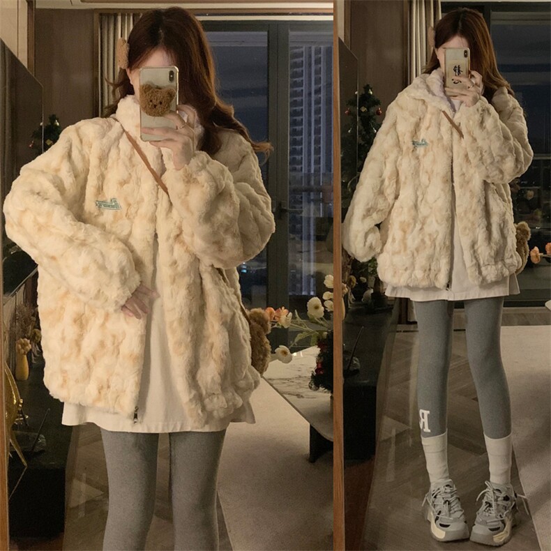 C928-P130 外套秋冬年轻新款仿獭兔毛毛上衣毛茸茸短款棉服图片