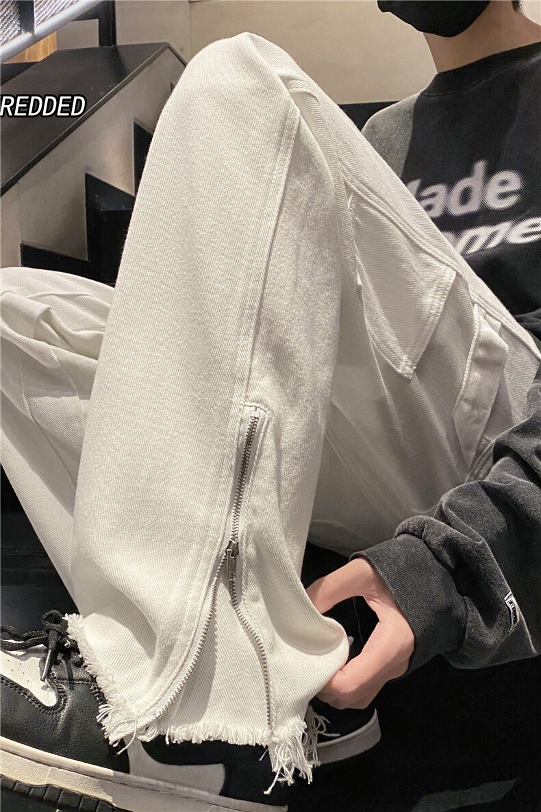 春季新款高街直筒微喇毛边裤脚拉链牛仔裤B315-K1315P65控78,男装牛仔裤,电商B315