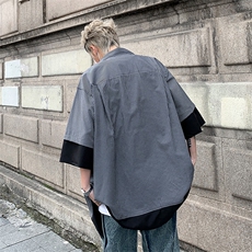 短袖衬衫男宽松假两件上衣ins港风夏季薄款衬衣外套C0513-P35，男装衬衫，星座308B-2