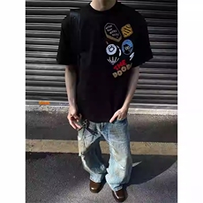 万针全刺绣工艺得物抖音高品质260克纯棉双纱美式高街短袖T恤P33，男装T恤，电商A486-1