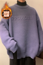 大码时尚潮牌圆领毛衣男士加绒加厚毛线衫套头外套MY106J加绒-P65，男装针织衫/毛衣，电商A001-1
