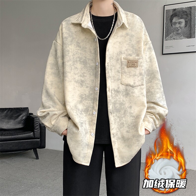 8XL-M秋冬款加绒加厚衬衫男做旧脏脏保暖外套大码衬衣CS29002P65图片