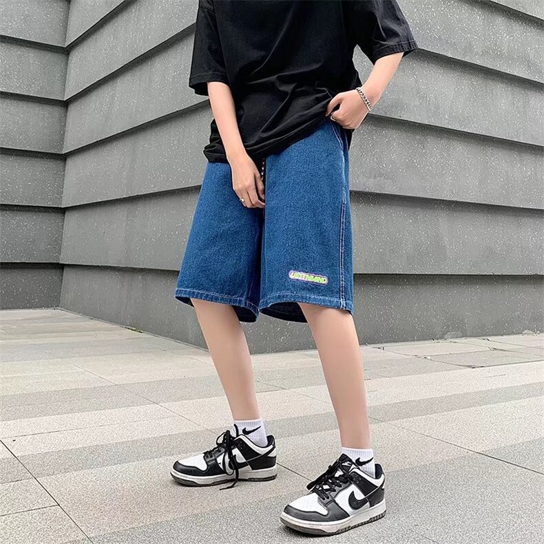 夏季五分牛仔裤男士韩版修身阔腿裤N479P32图片