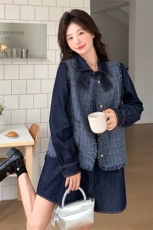 现货-2025年春季小香风马甲牛仔中长款衬衣两件套203P175K248，女装套装/套裙，浙宝203