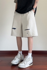 ！2025夏季新款男士破洞牛仔短裤蓝纱白牛五分裤DK332特P45，男装牛仔裤，电商B220
