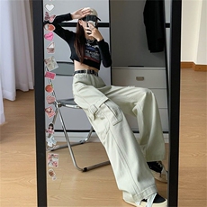 美式工装牛仔裤女2024新款高腰宽松宽松垂感显瘦直筒阔腿裤，男装休闲裤，星座506A