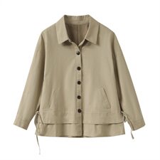 2021年秋季新款韩版全棉单排扣短款外套女纯色宽松纯棉上衣长袖，女装短外套，伊满意