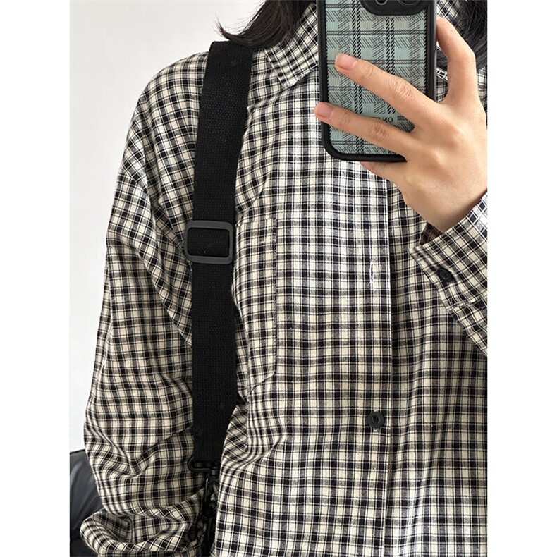 潮流格子衬衫港风情侣装穿搭宽松休闲长袖衬衣CS067-P40,男装衬衫,星座301C-5