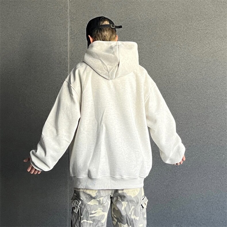 抖音得物高品质二开25秋冬美式重磅宽松纯色连帽拉链高领卫衣W65,男装卫衣,电商A486