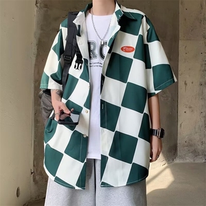 夏季宽松时尚休闲大码衬衫格子短袖开衫C61 p29图片