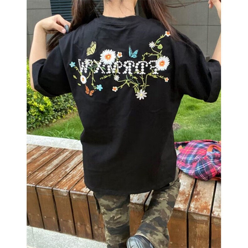 刺绣花卉短袖t恤女夏季2025新款宽松小众设计感半袖上衣TA1480,男装T恤,星座1116A（原606A-3）