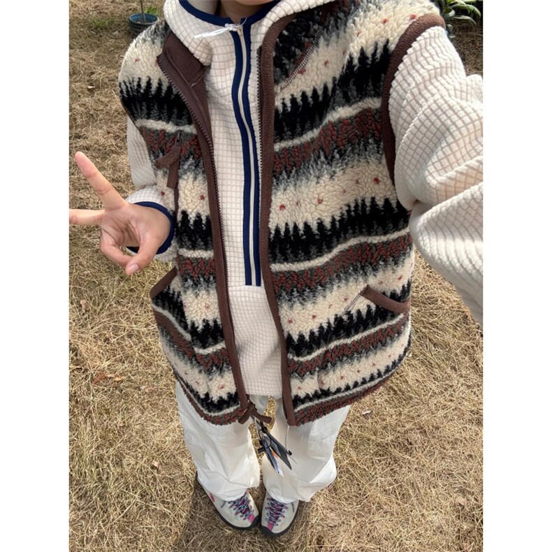 网图现货费尔岛花纹羊羔绒柔软立领保暖马甲背心外套WT45特P75,男装背心/马甲,电商C310