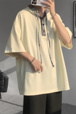 T10111-特P30夏季小熊拼接设计感连帽潮牌大码T恤短袖男，男装T恤，电商A059