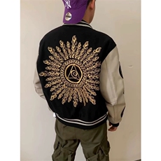 美式刺绣太阳之眼黑色夹棉棒球服夹克外套男A439-常规P68加棉P78，男装夹克，星座1505