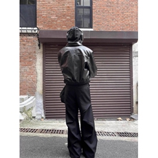 1506/Q73200/P66黑色百搭皮衣设计感帅气松紧腰皮夹克机车外套，男装夹克，星座1506