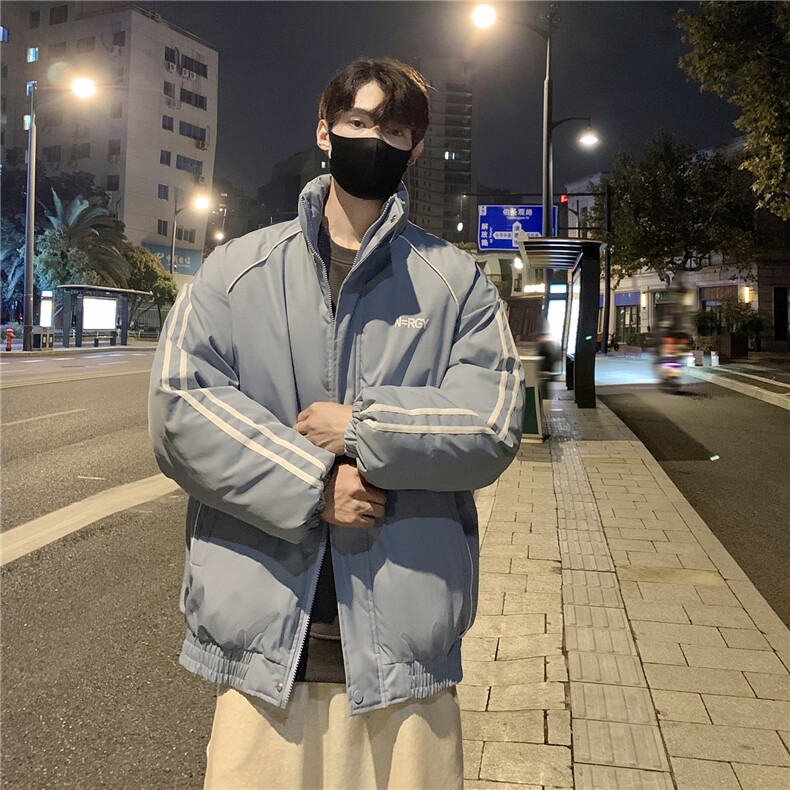 情侣装冬装 港风条纹织带棉服 棉衣休闲加厚外套男女 G1107 P118图片