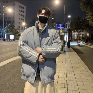 情侣装冬装 港风条纹织带棉服 棉衣休闲加厚外套男女 G1107 P118图片