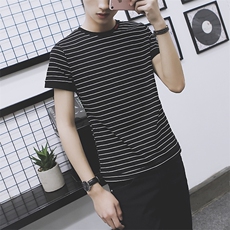 2021年青春流行青春活力短袖夏季薄款日常免烫处理青年条纹常规圆领T恤，男装T恤，电商A313
