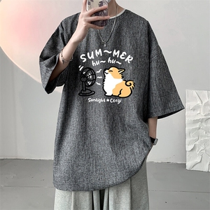 风复古亚麻短袖男棉麻t恤男半袖 ZT71420-P35图片