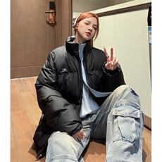 中性风冬装PU软皮美式撞色棉服logo棉衣休闲外套男女G1102P128，男装棉衣，电商A339