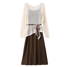 【现货】2025年秋季新款毛织镂空上衣针织吊带休闲，女装套装/套裙，乐吉娜