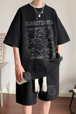 套装！华夫格套装男T恤短裤两件套大码港风TZ121-P50，男装休闲套装，电商B367