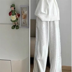 白花灰渐变条纹垂感裤子男款美式三条杠直筒运动休闲卫裤，男装休闲裤，星座506A