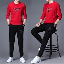 中年运动套装男春秋季新款大码休闲圆领卫衣两件套爸爸春装跑步服，男装休闲套装，电商B212（原钱塘6029）
