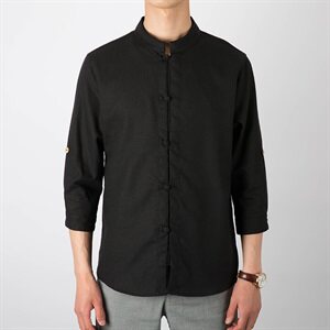 风盘扣亚麻衬衫修身棉麻料中袖衬衣钱塘6005-cs09图片