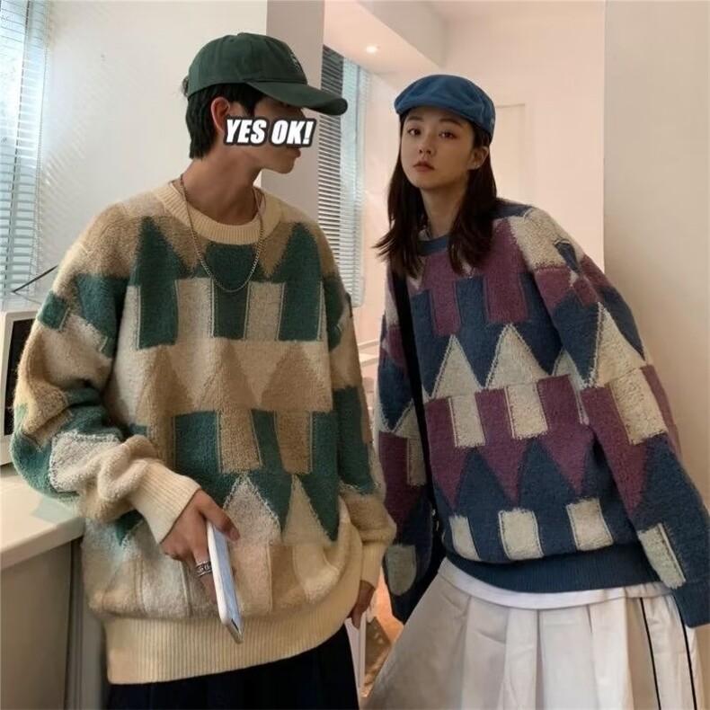 1506-1/M2541/P42圆领毛衣男秋冬季情侣套头针织衫宽松上衣服外套图片