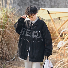 美式牛仔外套男士春秋季新款潮牌宽松印花男生复古J3088-P60，男装工装外套，星座1109-3