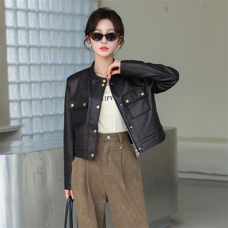 小个子短款PU皮夹克外套女2025春秋新款时尚百搭短款上衣,女装皮衣,潮流依族