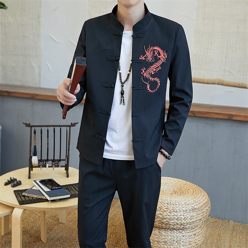 夹克套装男士修身立领一套衣服中国风刺绣休闲男两件套YK807-P100,男装夹克,星座509
