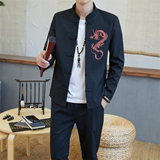 夹克套装男士修身立领一套衣服中国风刺绣休闲男两件套YK807-P100，男装夹克，星座509