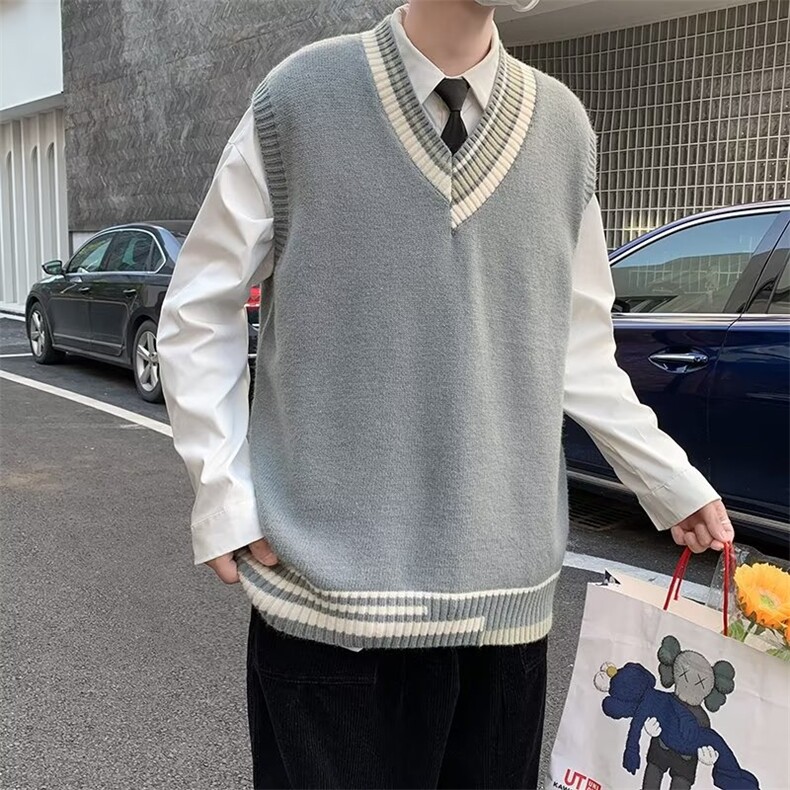 秋冬韩版V领毛衣马甲ins港风宽松慵懒针织背心外套男W3737-P30,男装背心/马甲,星座512-2