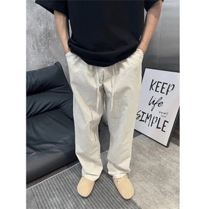 泡泡纱裤子男夏轻薄透气冰丝速干裤美式格纹垂感防晒空调裤 K9544图片