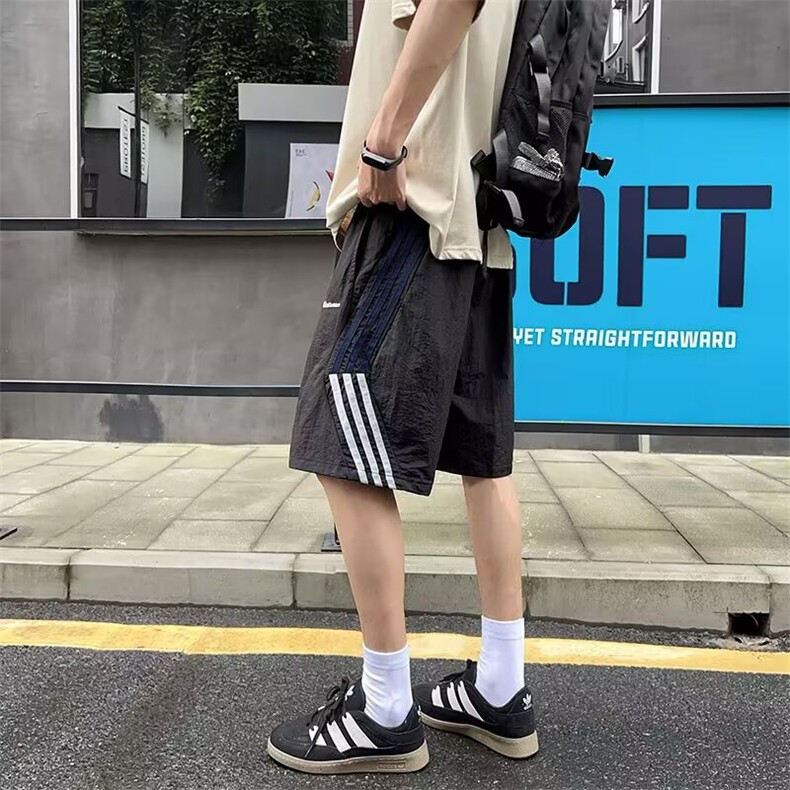 冰丝短裤男款夏季薄款透气宽松运动休闲中裤子男士条纹速干五分裤,男装牛仔裤,四季星座505