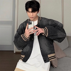 JK8948-P75秋cleanfit美式复古宽松水洗牛仔外套短款棒球服夹克，男装工装外套，电商B323A