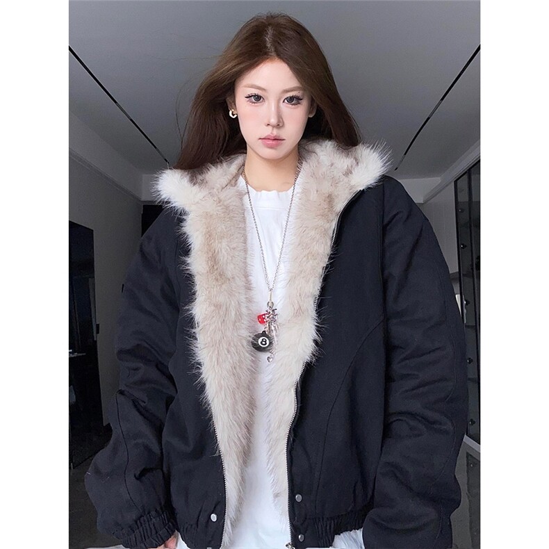 座山雕连帽棉服男女冬季加厚毛领夹棉外套美式复古高级感短款棉衣,男装夹克,星座506A