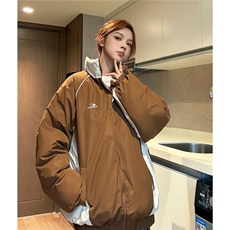 中性风冬装双面穿条纹织带棉服拼色棉衣休闲外套男G1101P138，男装棉衣，电商A339