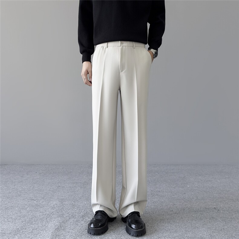 休闲西裤男士半松紧腰设计百搭宽松垂感西装直筒裤男潮7833P42，男装西服套装，星座410-2