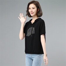 板酷2026夏装新款时尚宽松烫钻纯色女装上衣连帽T恤B619，女装T恤，板酷