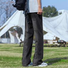 美式复古侧边条纹设计感牛仔裤宽松直筒弯刀裤潮-BK503-P48烟灰色，男装牛仔裤，星座307-3(原516-1)