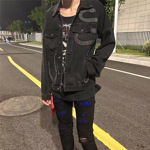 时尚黑色牛仔外套男潮牌欧美街头大码宽松工装夹克韩版潮流上衣服图片