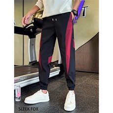 春秋潮流男士拼接束脚休闲裤百搭松紧腰弹力小脚裤撞色，男装休闲裤，星座410-6（原星座1304-1）