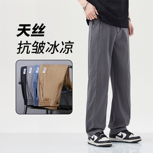 莱赛尔天丝裤男直筒阔腿垂感夏季透气冰丝超薄休闲裤3168-P45现货图片
