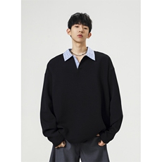 706-CCH1745-P40特P现货秋季miu系拼接polo领卫衣情侣长袖T恤，男装T恤，星座706