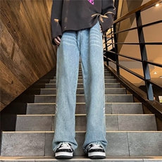 美式vibe裤脚拉链牛仔裤男高街潮牌黄泥色修身显瘦裤，男装牛仔裤，星座716-2
